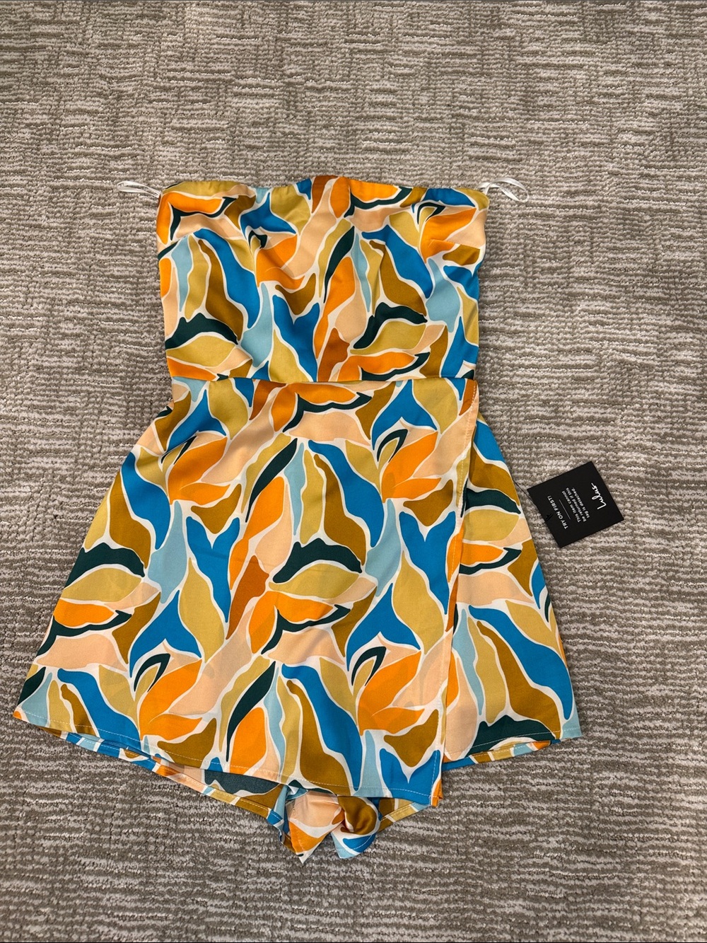 Strapless Multicolor Leaf-Print Romper